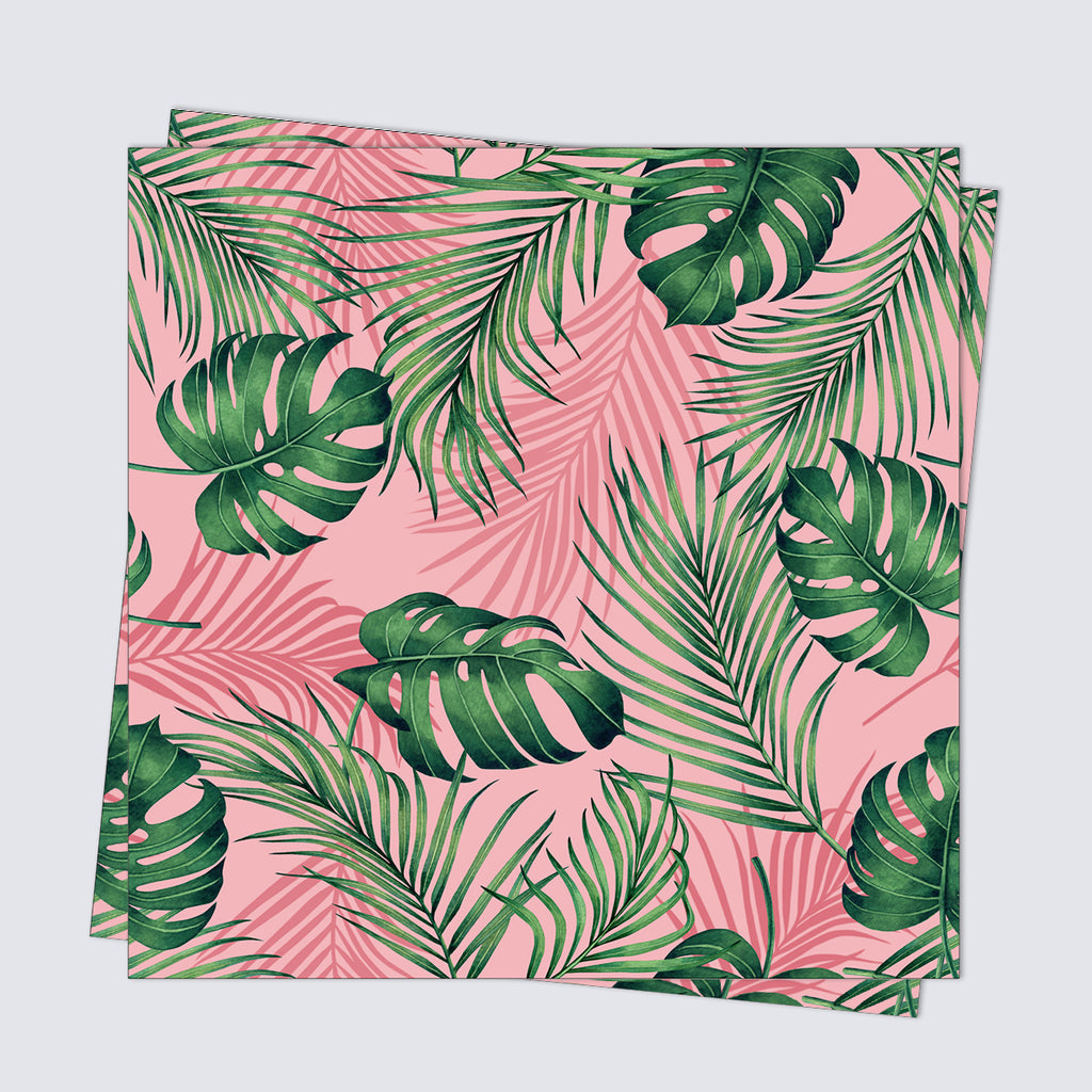 Pink tile sticker with green leaves