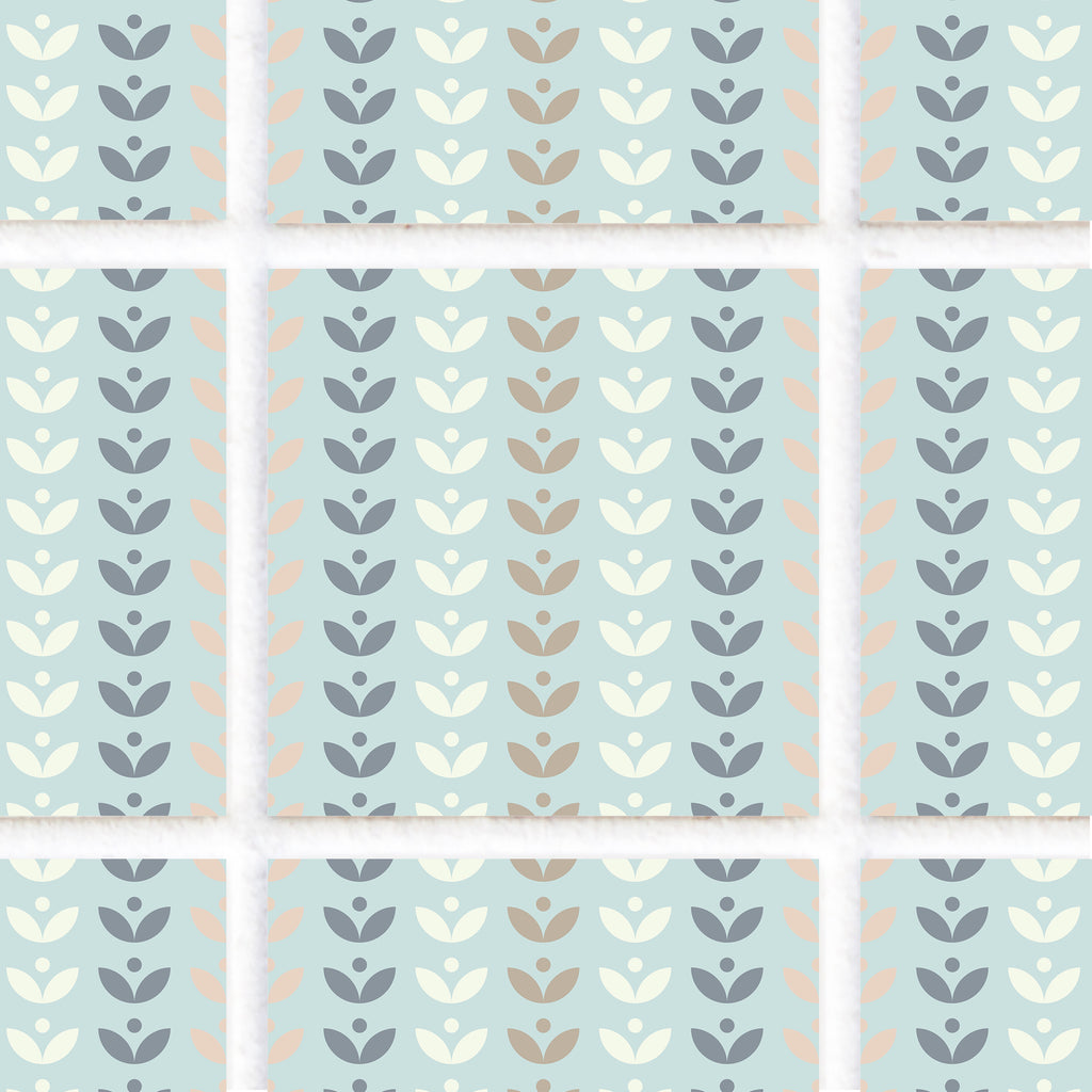 Tile Stickers - Retro Blue Leaf Print - TS-003-19