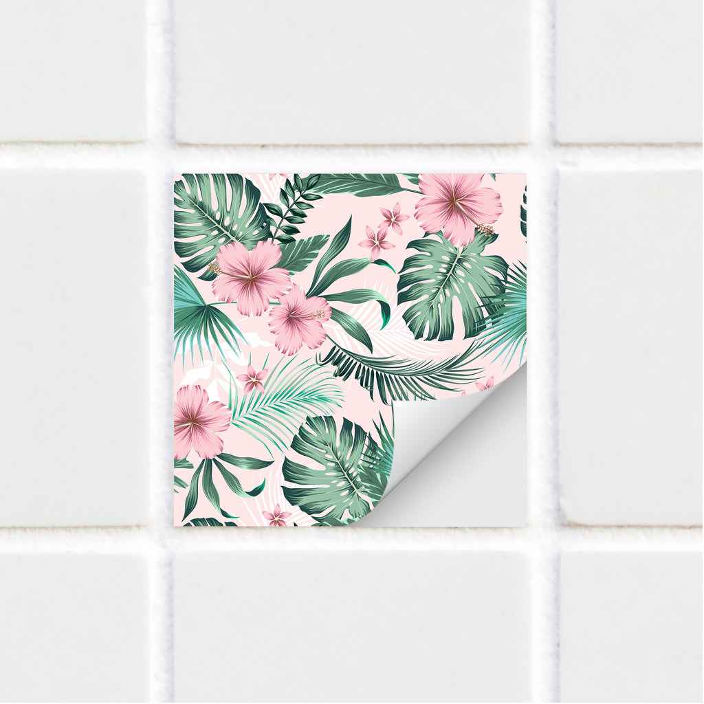 Tile Stickers - Pink Tropical Leaves - TS-002-14