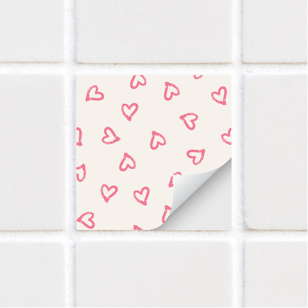 Tile Stickers - Pink Heart Tile Sticker - TS-008-02