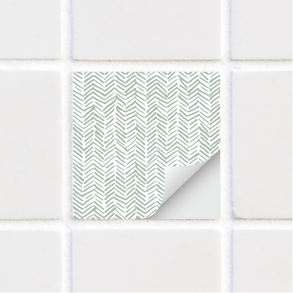 Boho Herringbone Tile Stickers - Green & White - TS-003-47