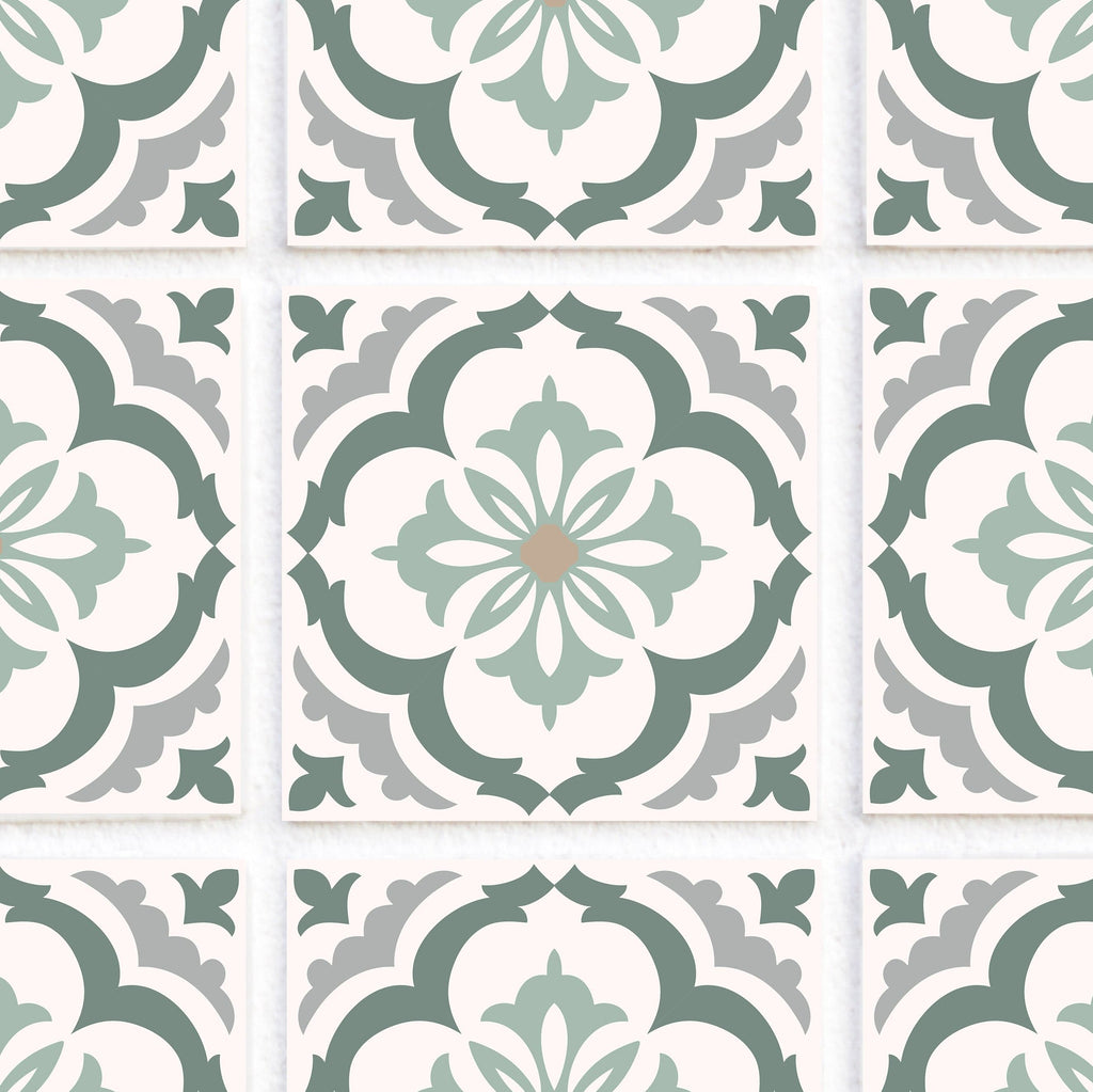 SARAH HOLDEN Tile Stickers Tile Stickers - Moroccan Design - Sage Green - TS-003-25