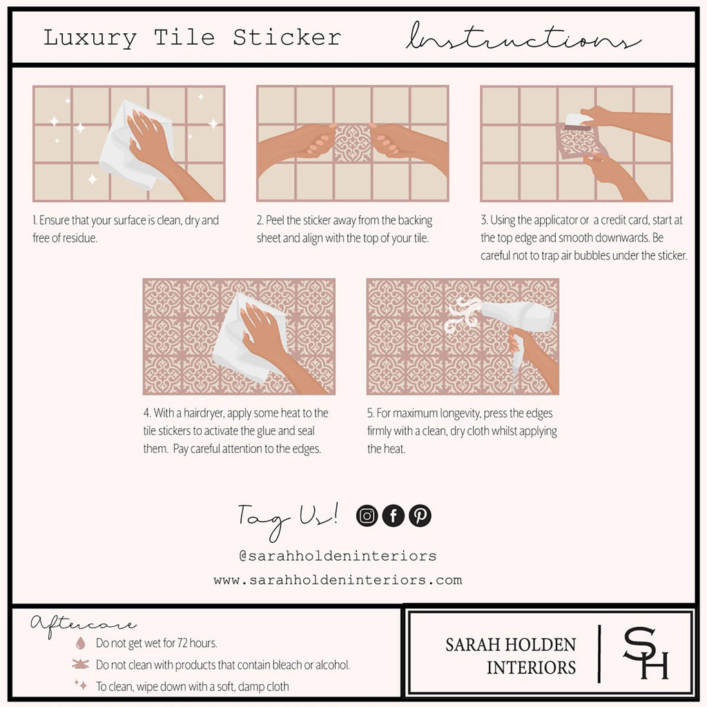 SARAH HOLDEN Tile Stickers Tile Stickers - Summer Breeze - TS-002-01 Luxury Tile Stickers - Leaf Prints - Bespoke Designs
